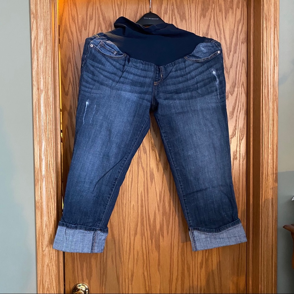 Indigo Blue Maternity Cuffed Capri w/ Panel